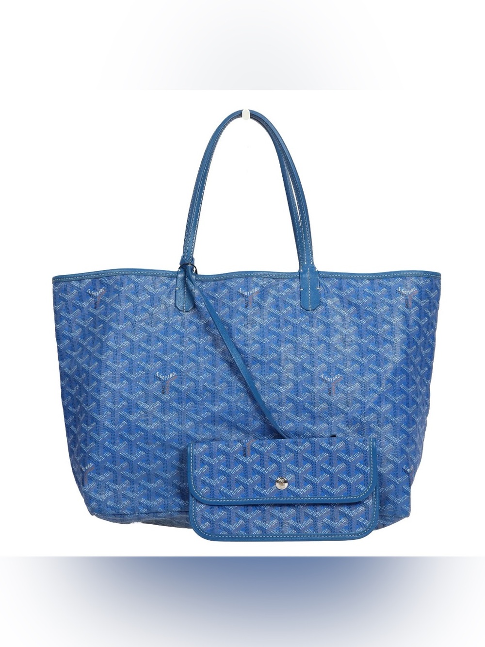 Goyard St. Louis Tote in Blue Chevron Canvas with Pouch